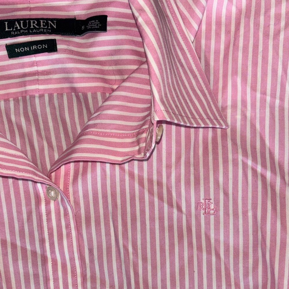 Lauren Ralph Lauren Pink Striped Button Down Shirt HLF - Picture 6 of 7